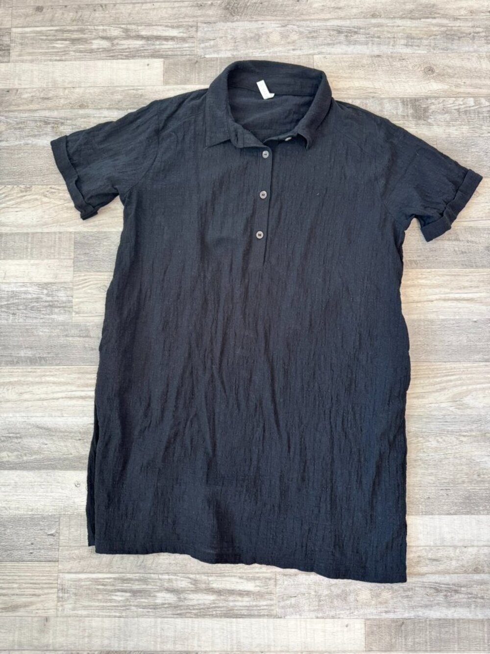 Zenana black cotton gauze short sleeve shift dress pockets size XL L39